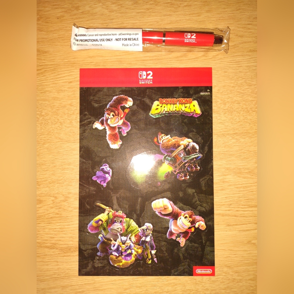 Authentic Nintendo Switch 2 Pen & Donkey Kong Bananza Promo Sticker Sheet 2025